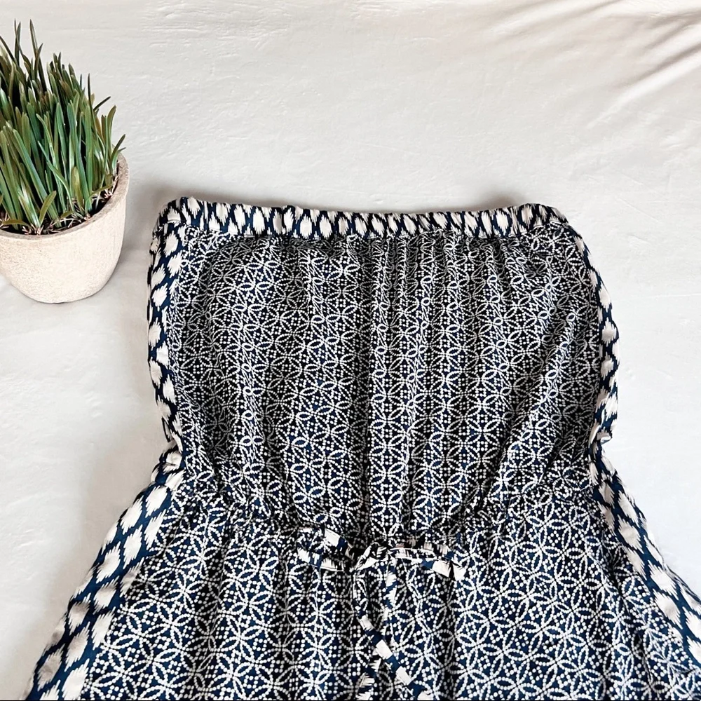 SOLD. ANGIE Medium Blue Boho Strapless Romper - Picture 6 of 13